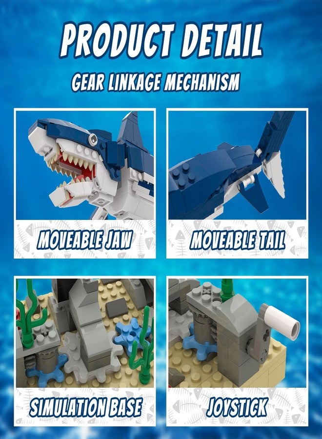 TNDCKP Shark Building Block Set with Rotating Display Stand, Swimming Ocean Animal Model, Compatible with Lego 630 Accessory, Creative Home Decor, Easter, Birthday Gift for Adults, Teens, Kids, 4+, 369Pcs - Image 3